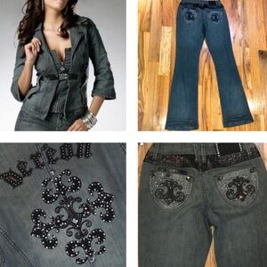 NEW Dereon Beyonce Y2K 2 piece set denim suit Jacket L / 6 bootcut Jean Outfit